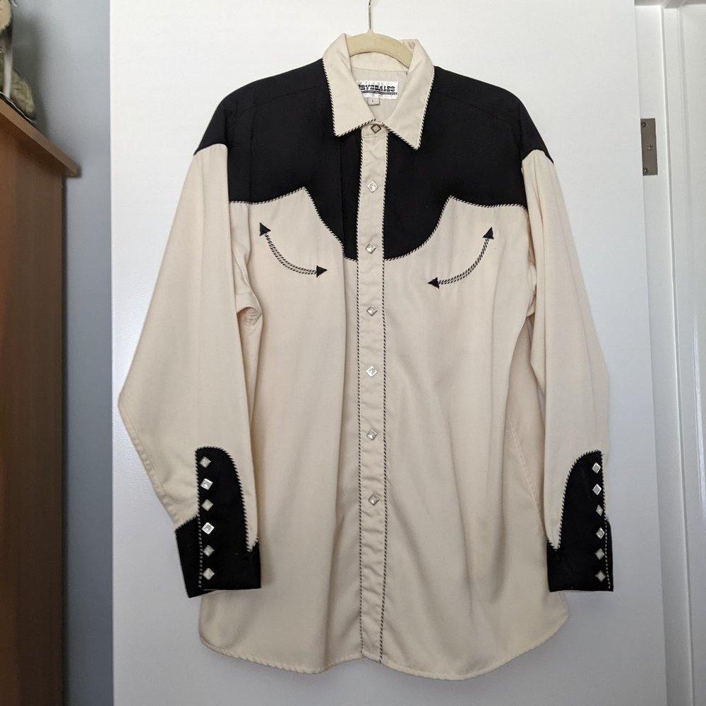 Vintage Drysdales Western Wear Men's Shirt L   Cream with Black trim & accents